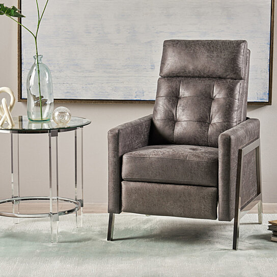 Baron Modern Tufted Microfiber Push Back Recliner with Stainless